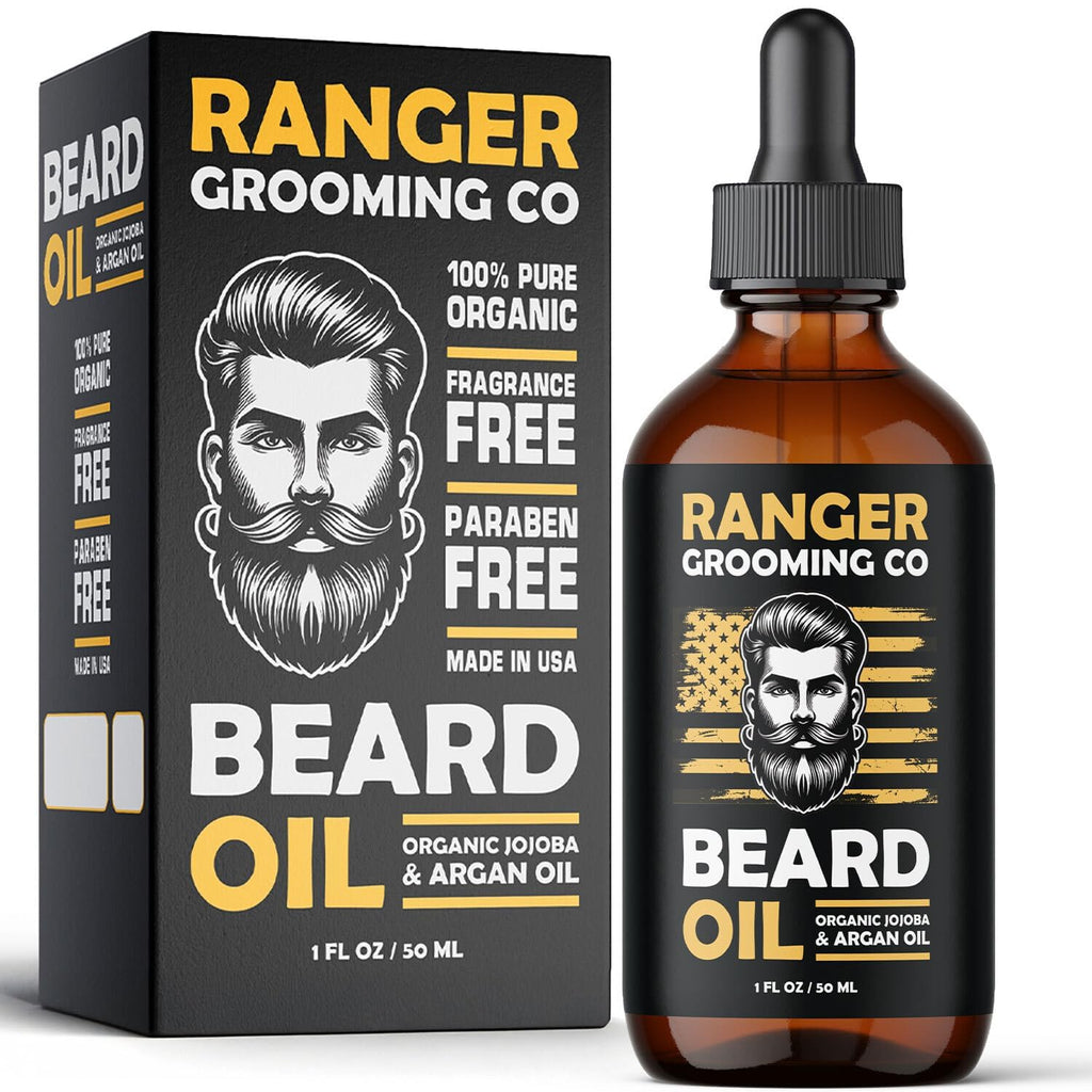 Ranger Grooming Unscented Beard Oil for Men - Organic Jojoba & Argan Oil - Fragrance Free - Made in USA - 1 FL OZ / 30 ML