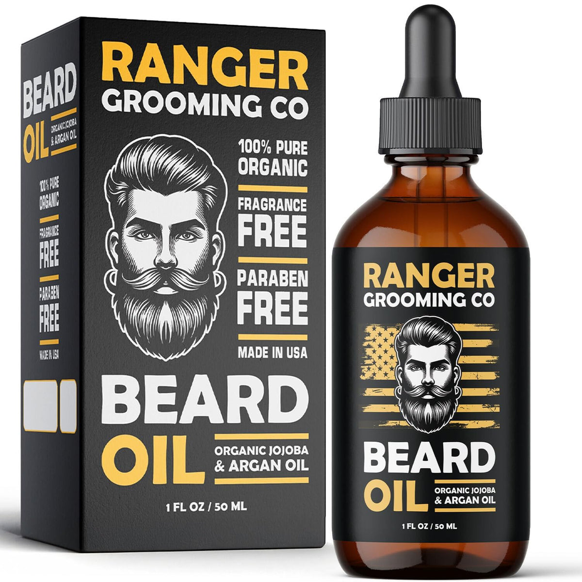 Ranger Grooming Unscented Beard Oil for Men - Organic Jojoba & Argan Oil - Fragrance Free - Made in USA - 1 FL OZ / 30 ML