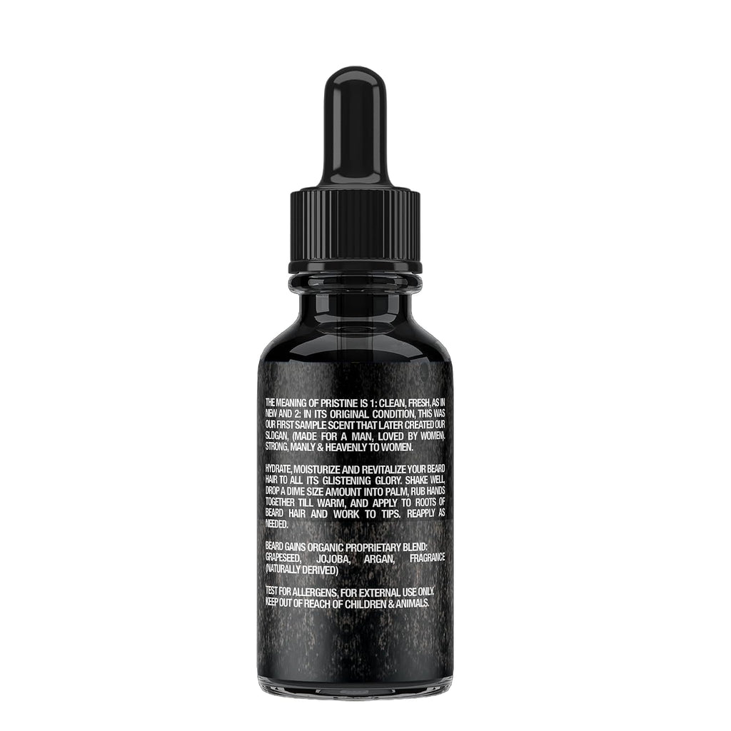 Beard Oil for Men - Organic Beard Growth Oil, Moisturizer & Conditioner, Softens & Strengthens Facial Hair, Reduces Itch, Promotes Healthy Beard (1Oz, Pristine)