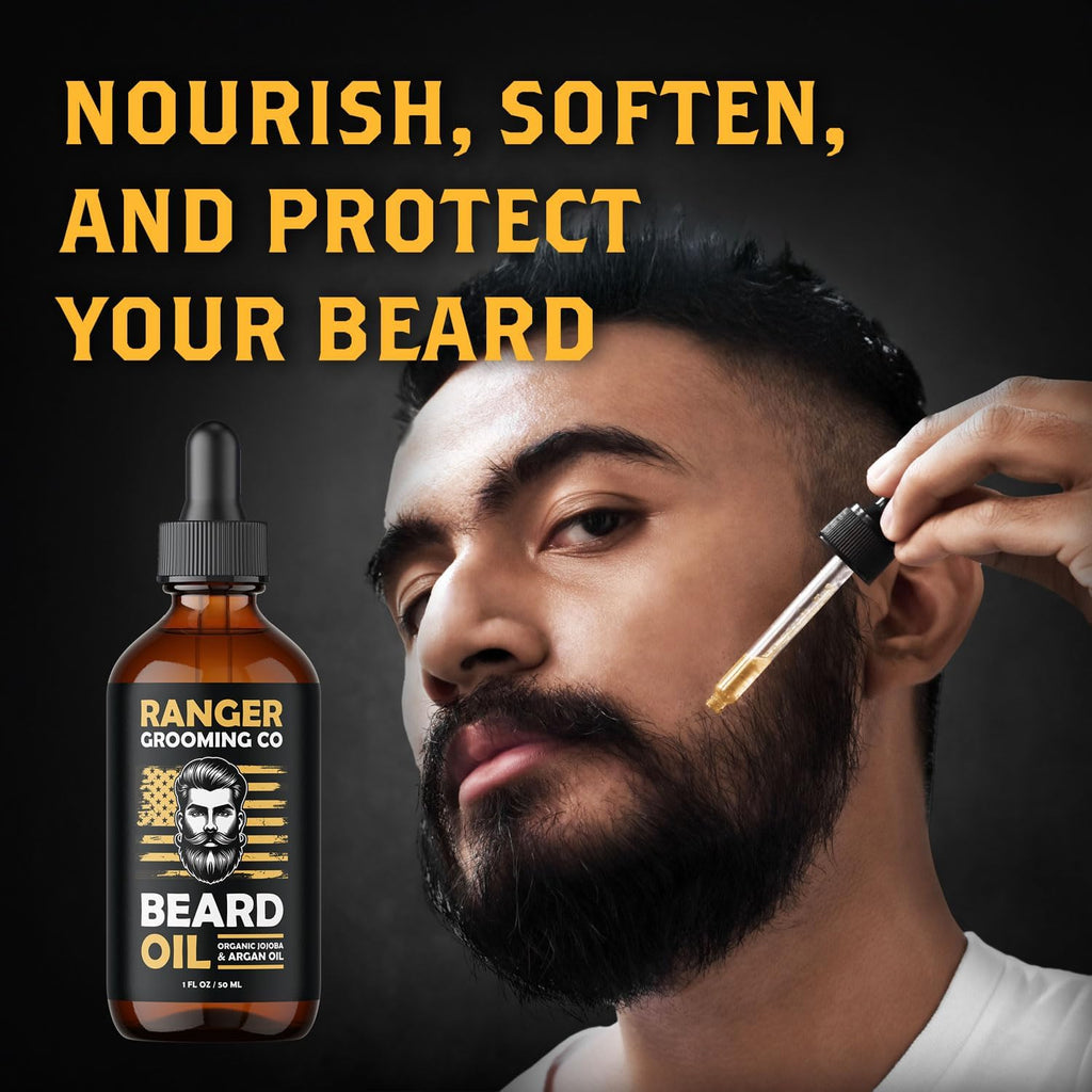 Ranger Grooming Unscented Beard Oil for Men - Organic Jojoba & Argan Oil - Fragrance Free - Made in USA - 1 FL OZ / 30 ML