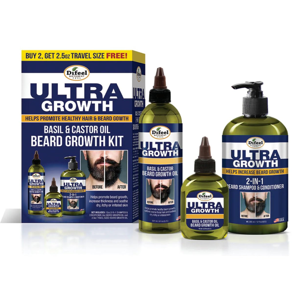 Men'S Ultra Growth Beard Care 3-PC Gift Set for Men - Includes 2-In-1 Beard Shampoo & Conditioner 12Oz, Beard Growth Oil 8Oz, and Bonus Travel Size Beard Oil